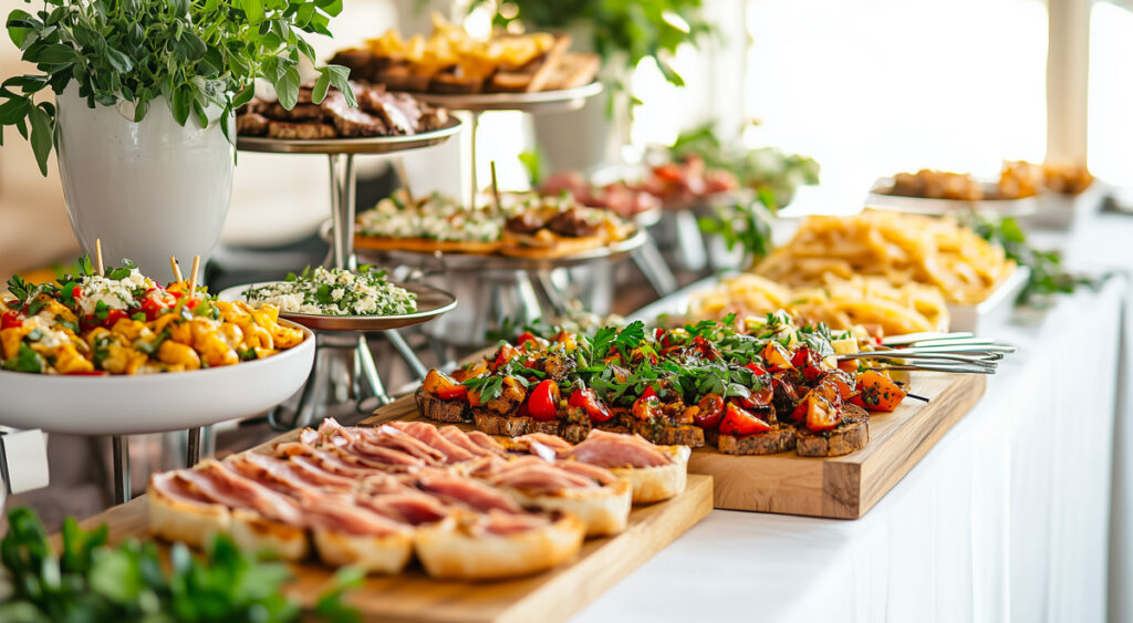 Wooden platters with tomato bruschetta