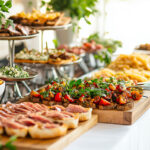 Wooden platters with salami, and tomato bruschetta