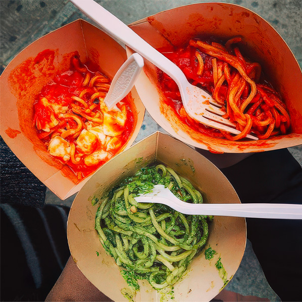 Arial shot of three spaghetti cones